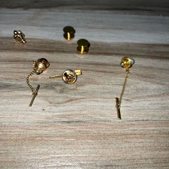Vintage Accessories Lot Men’s Cufflinks, Tie Tack, Collar Pin All Gold Tone - Picture 5 of 6
